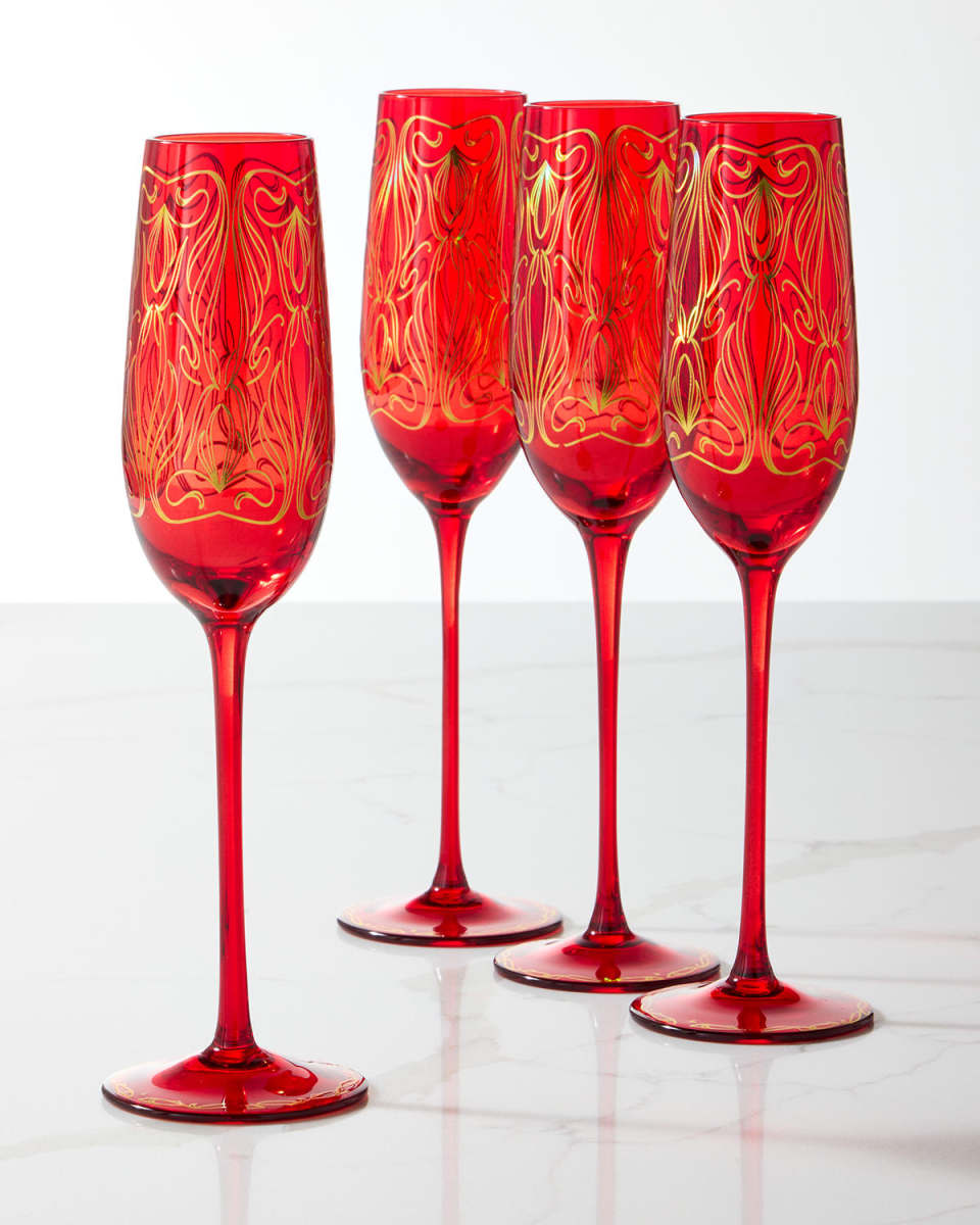 Holiday Red 8 oz. Champagne Flutes, Set of 4